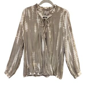 Knox Rose Blouse Size Large Taupe Tie Dye Boho Peasant Top Cottagecore